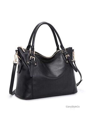 Kattee Top Grain Pebbled Cowhide Leather Satchel Tote Handbag for Work Travel